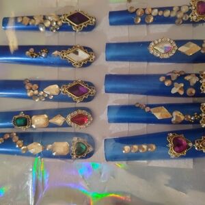Blue and Gold Gemstone Press-On Nails